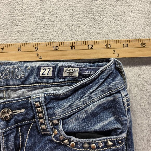 Miss Me Jeans Womens 27 Blue Bootcut Studded Flap Pocket Embellished Denim Pants - Picture 11 of 14